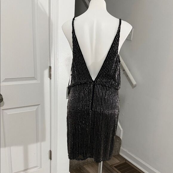 Adrianna Papell Black Dress with Silver Accents .Size 6 NWT - Picture 3 of 10